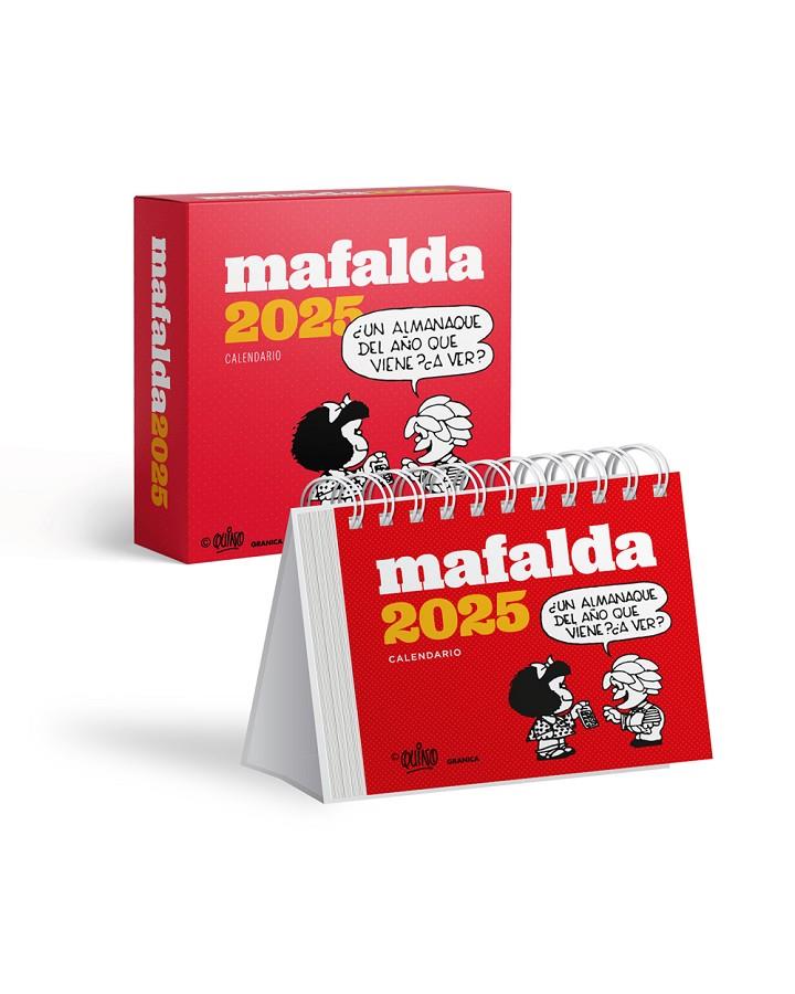 Calendario 2025 : Mafalda (sobretaula) (vermell amb caixa) | 9786316544599 | Quino