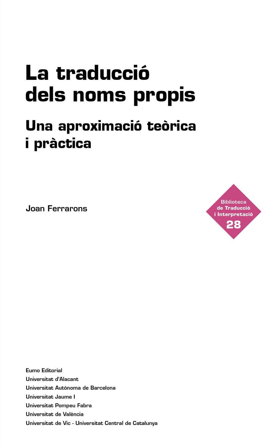 La traducció dels noms propis | 9788497668552 | Joan Ferrarons Llagostera